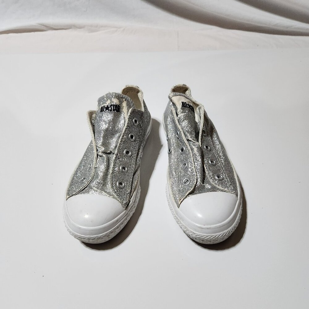 Girls' Converse Silver Glitter Slip-On Sneakers – Size 1.5
